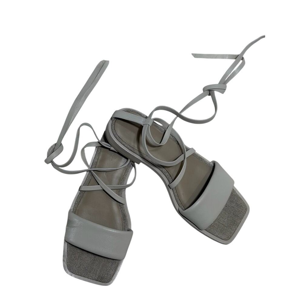 Vince Layla Leather & Linen Square Toe Cream Sandals | 5